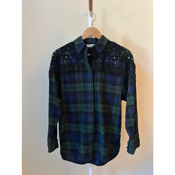 Sandro Plaid Western Shirt with Bead Embellishment, Size 1 - Picture 1 of 5